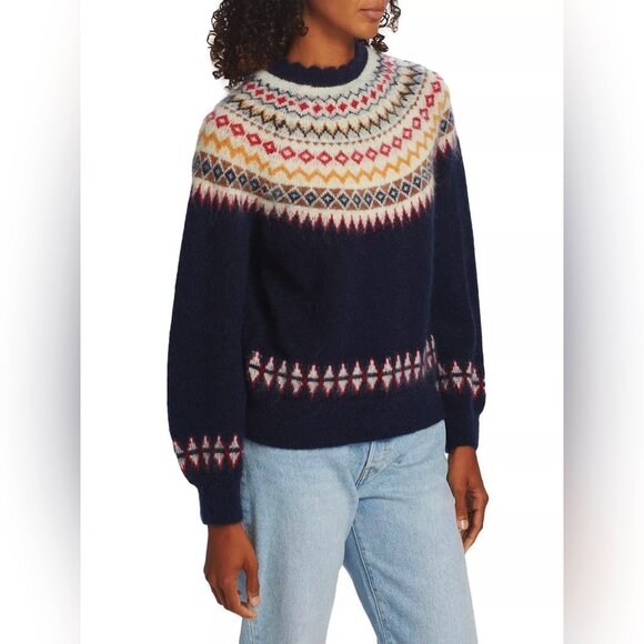 DOEN Harvest Fair Isle Knitted Sweater In Navy - Picture 2 of 15